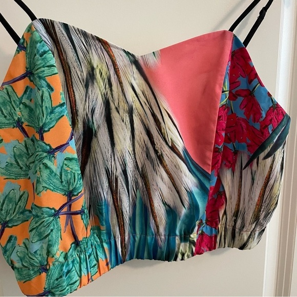 Clover Canyon Multicolor Print Crop Top Floral Leaves Size Small - Picture 2 of 10